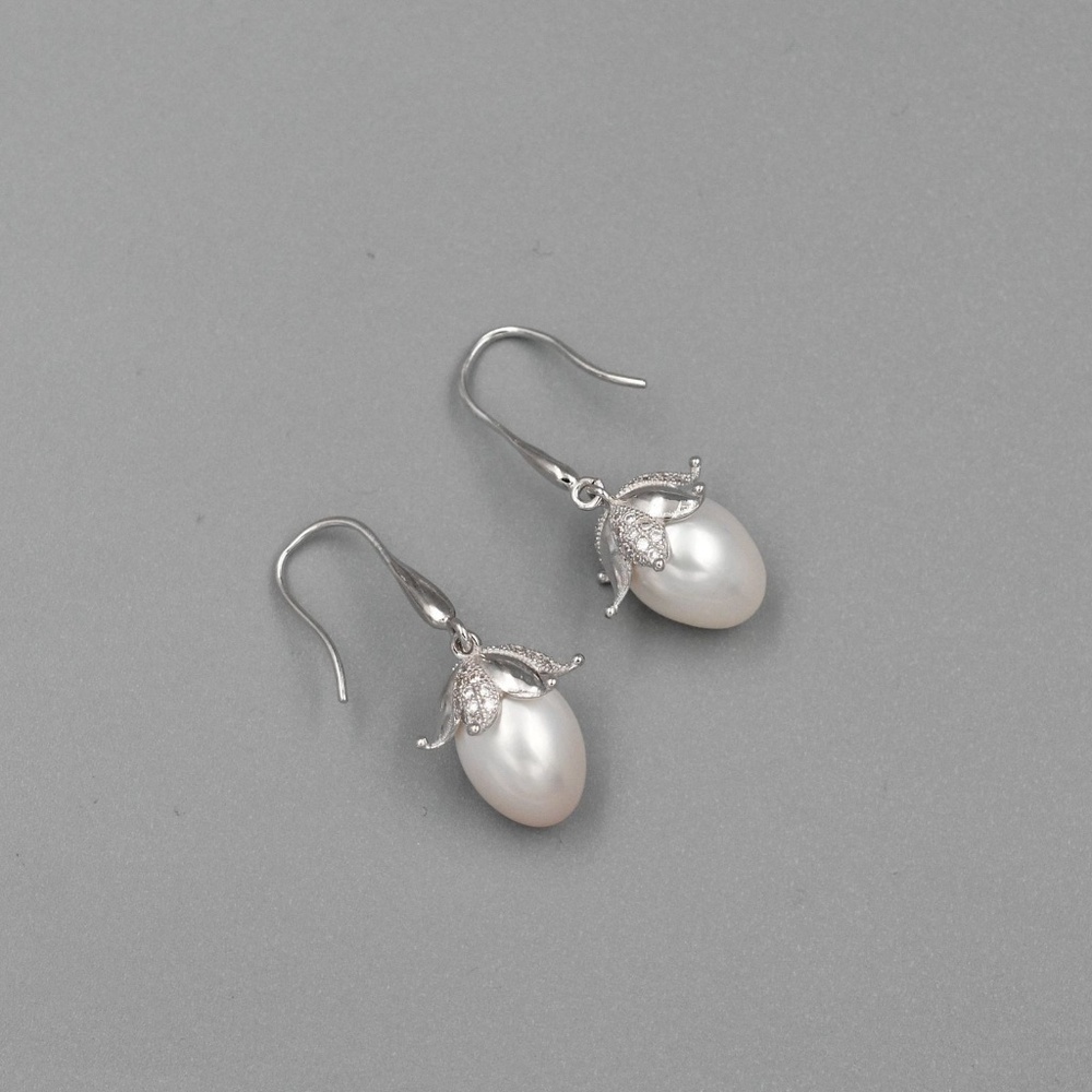 White Freshwater Pearl Sterling Silver Earrings - Picture 6 of 7